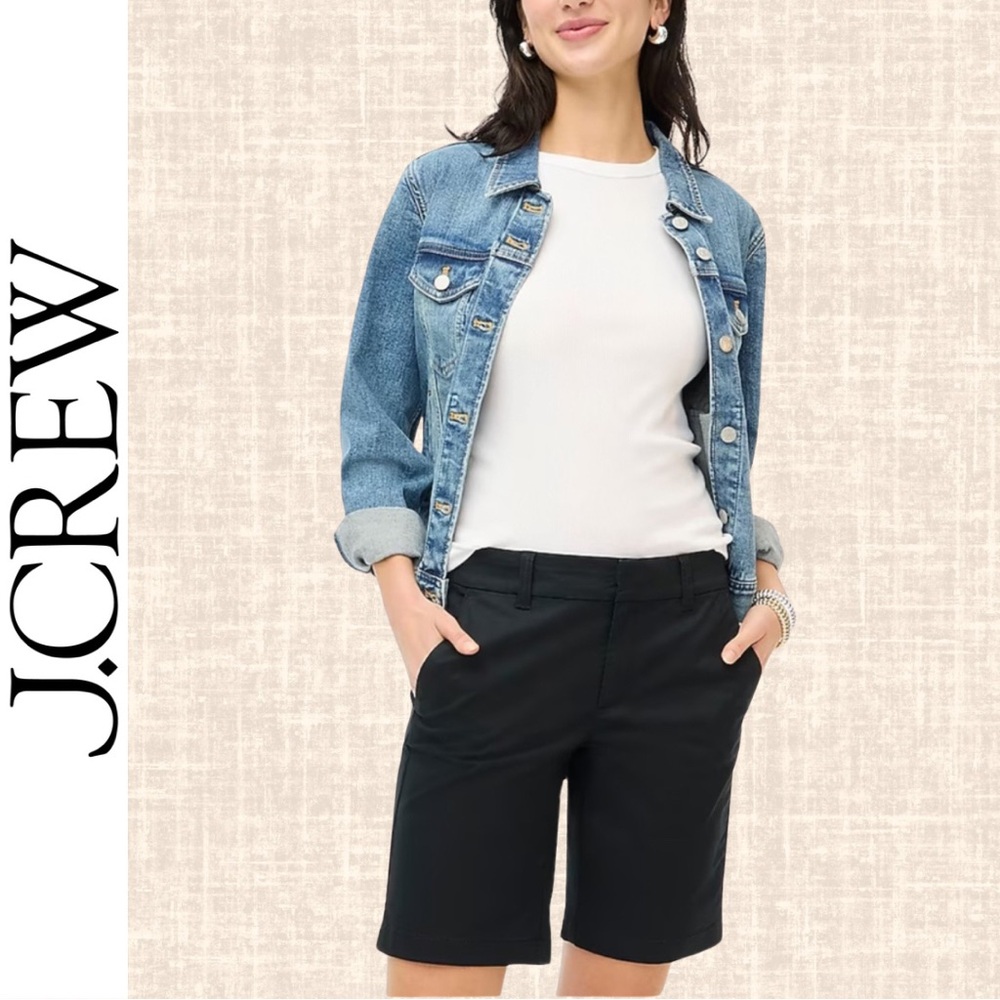 J Crew Women Frankie 9" Black Bermuda Stretch Chino Short